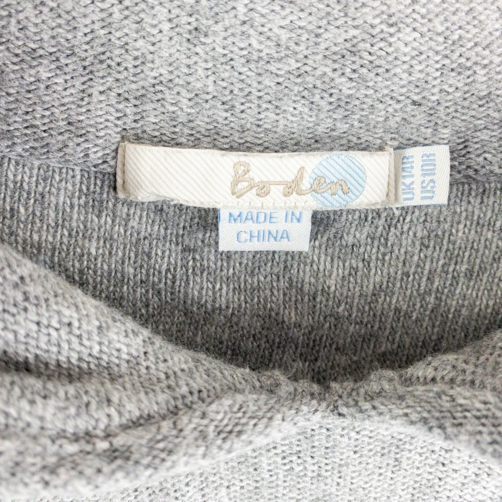 Boden gray cashmere sweater dress womens size 10 front and back views with close-ups of cowl neck and cuff details image 9