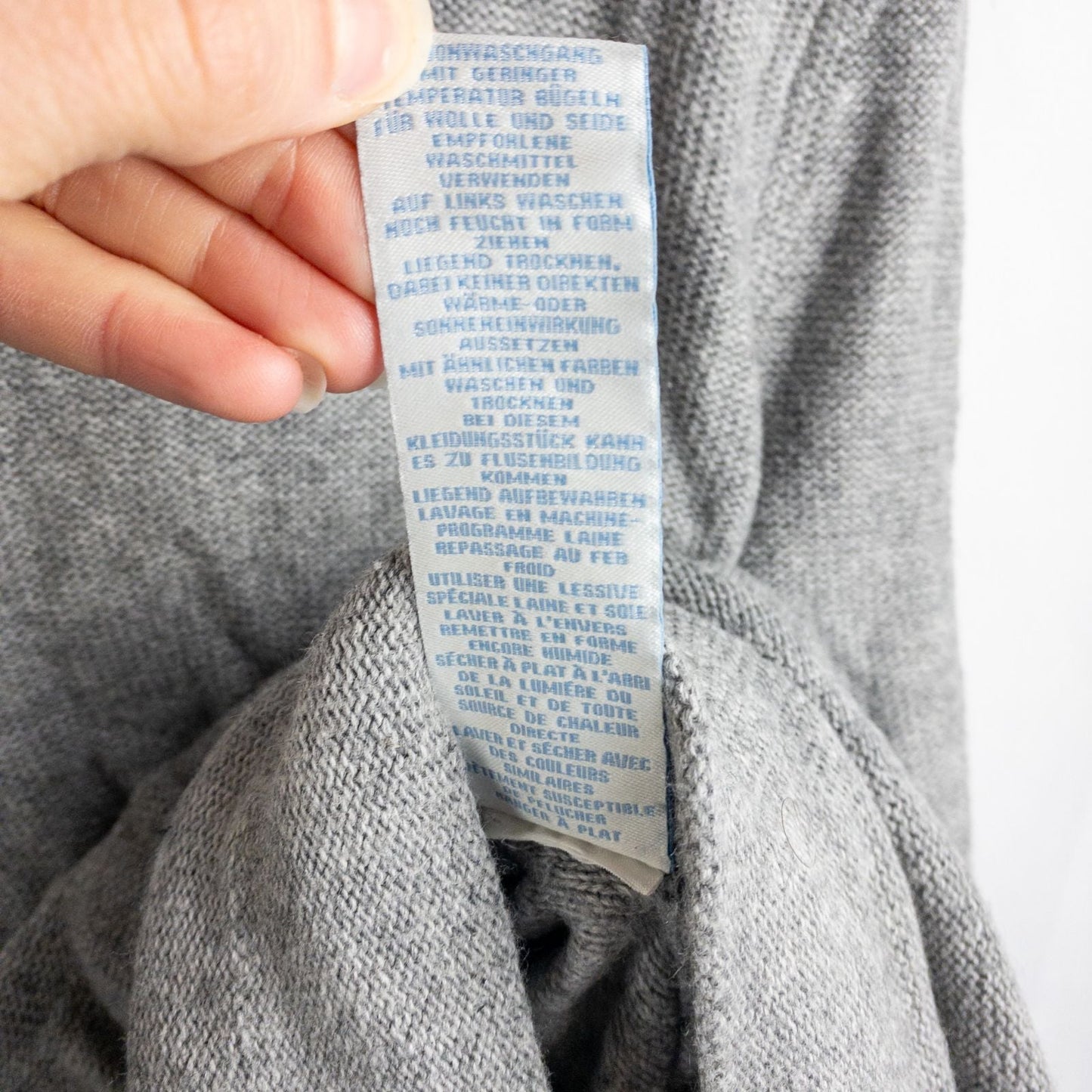 Boden gray cashmere sweater dress womens size 10 front and back views with close-ups of cowl neck and cuff details image 11