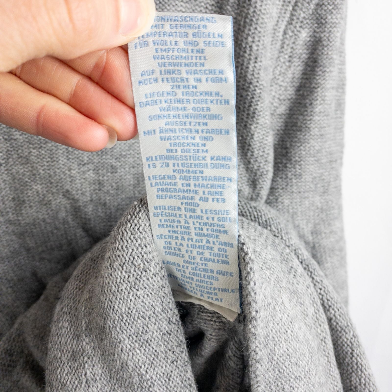 Boden gray cashmere sweater dress womens size 10 front and back views with close-ups of cowl neck and cuff details image 11