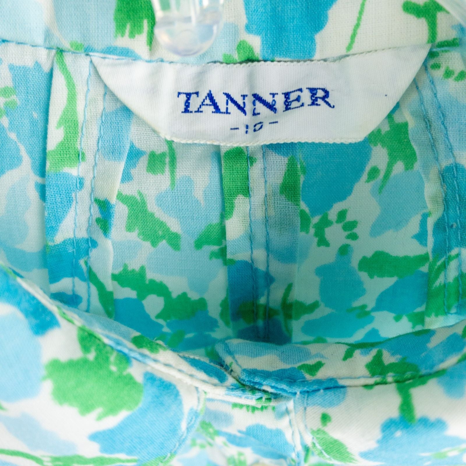 Vintage 1950s Tanner blue green floral long sleeve shirt dress with button front and collared neckline image 13