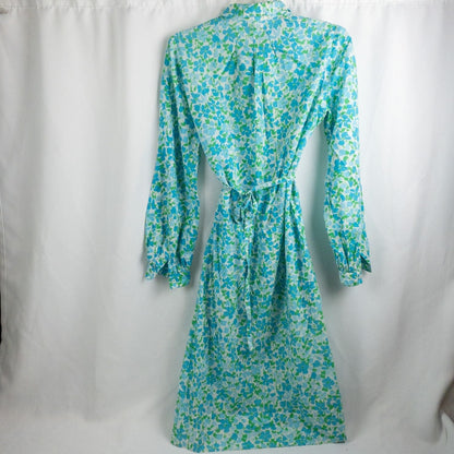 Vintage 1950s Tanner blue green floral long sleeve shirt dress with button front and collared neckline image 6