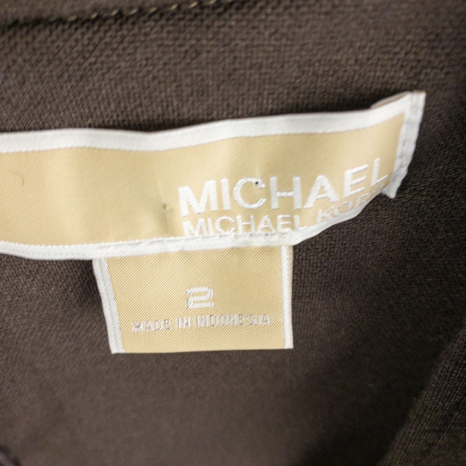 MICHAEL Michael Kors brown sleeveless dress with gold chain detail and back zipper closure on hanger image 8