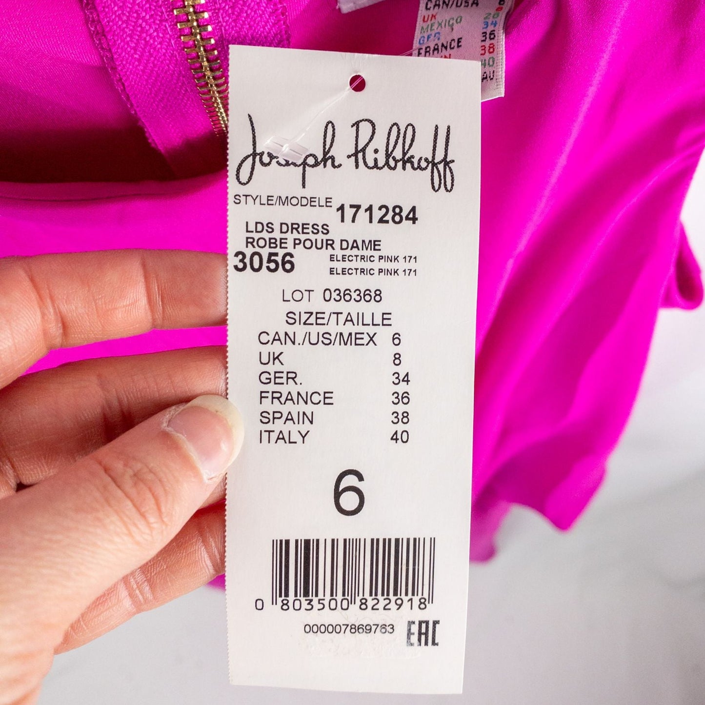 Joseph Ribkoff pink sleeveless dress with asymmetrical layered detail and back zipper on hanger image 14