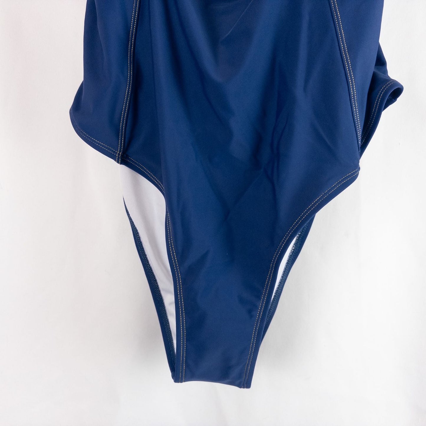 Blue Cupshe one piece swimsuit with cutout and knot detailing front view on hanger image 4