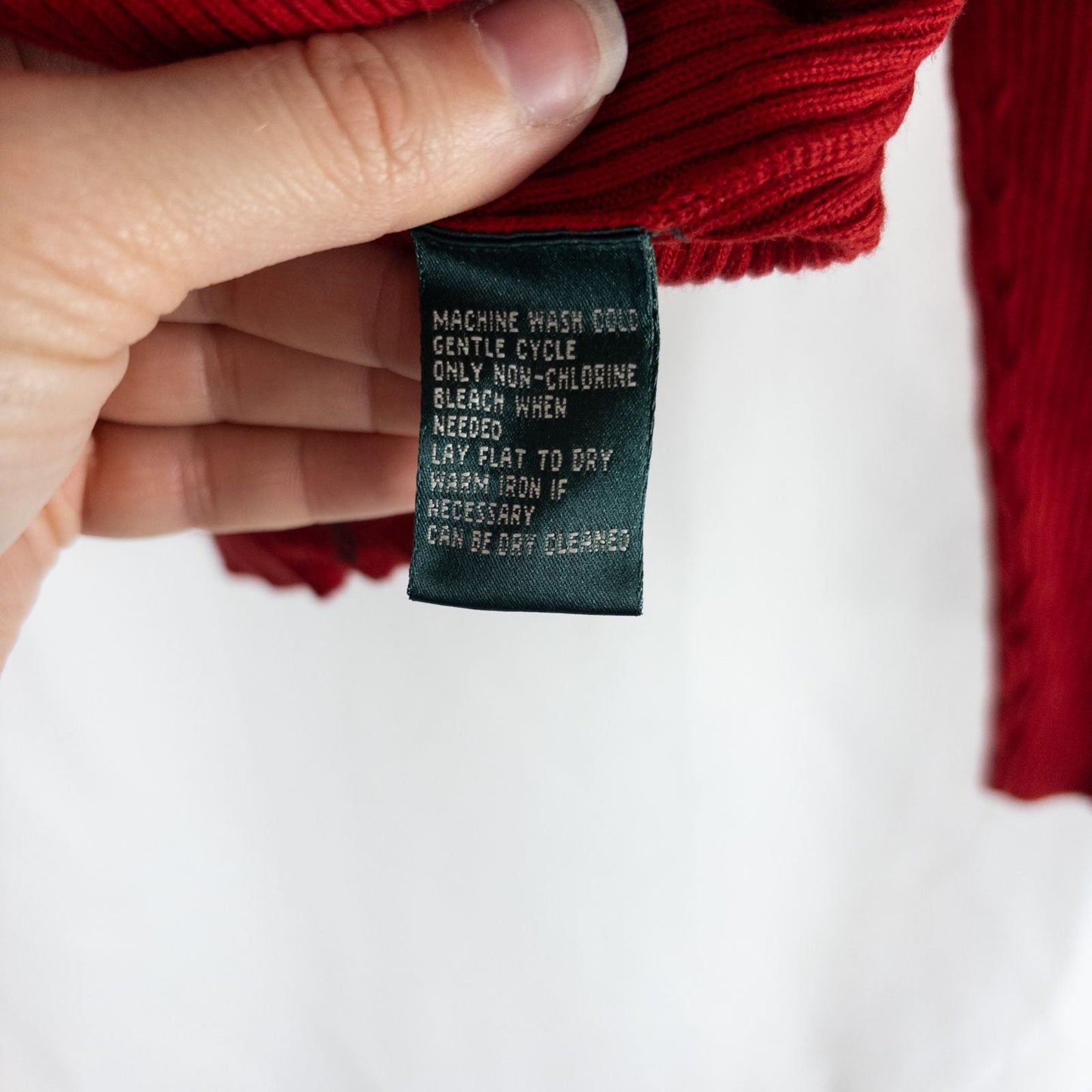 Lauren Ralph Lauren vintage red ribbed cotton sweater with striped crew neckline on hanger image 8