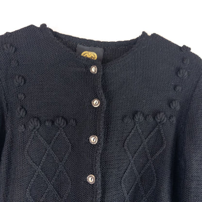 Lanamoden Salzburg chunky black knit wool cardigan sweater for women front and back views with button details and knit texture close-ups image 2