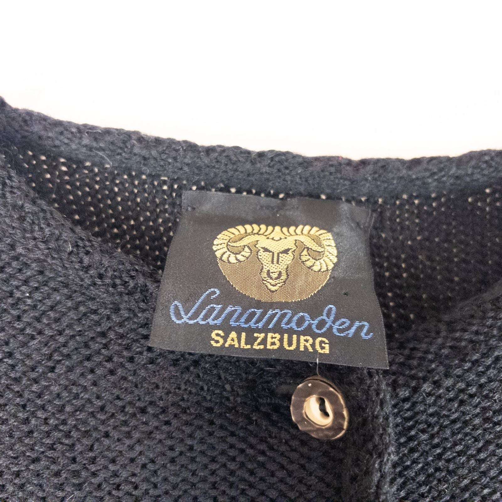 Lanamoden Salzburg chunky black knit wool cardigan sweater for women front and back views with button details and knit texture close-ups image 8