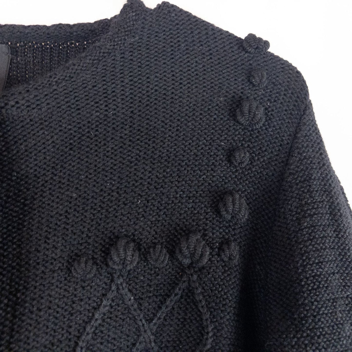 Lanamoden Salzburg chunky black knit wool cardigan sweater for women front and back views with button details and knit texture close-ups image 3