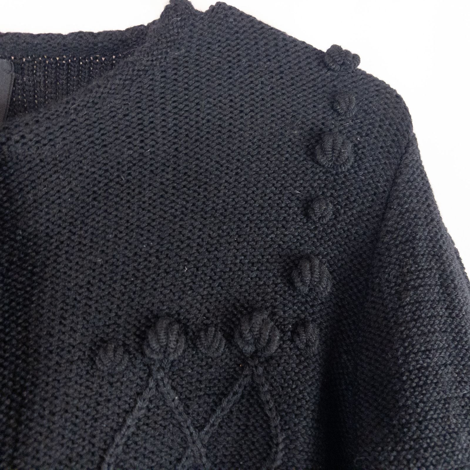 Lanamoden Salzburg chunky black knit wool cardigan sweater for women front and back views with button details and knit texture close-ups image 3