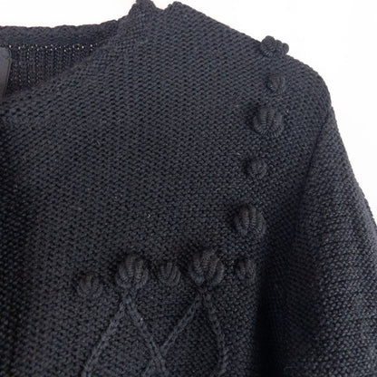 Lanamoden Salzburg chunky black knit wool cardigan sweater for women front and back views with button details and knit texture close-ups image 3