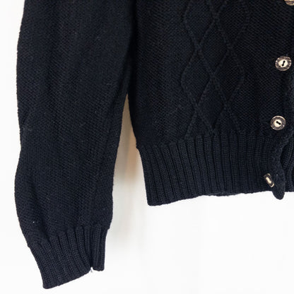 Lanamoden Salzburg chunky black knit wool cardigan sweater for women front and back views with button details and knit texture close-ups image 4