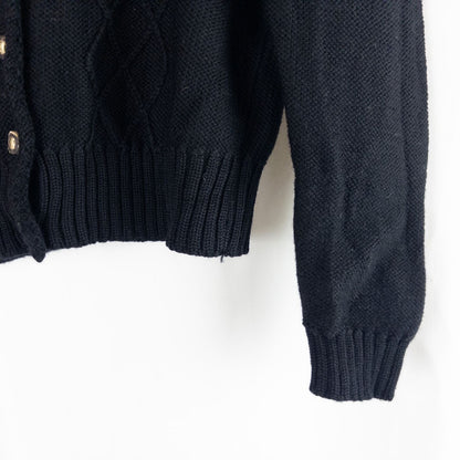 Lanamoden Salzburg chunky black knit wool cardigan sweater for women front and back views with button details and knit texture close-ups image 5
