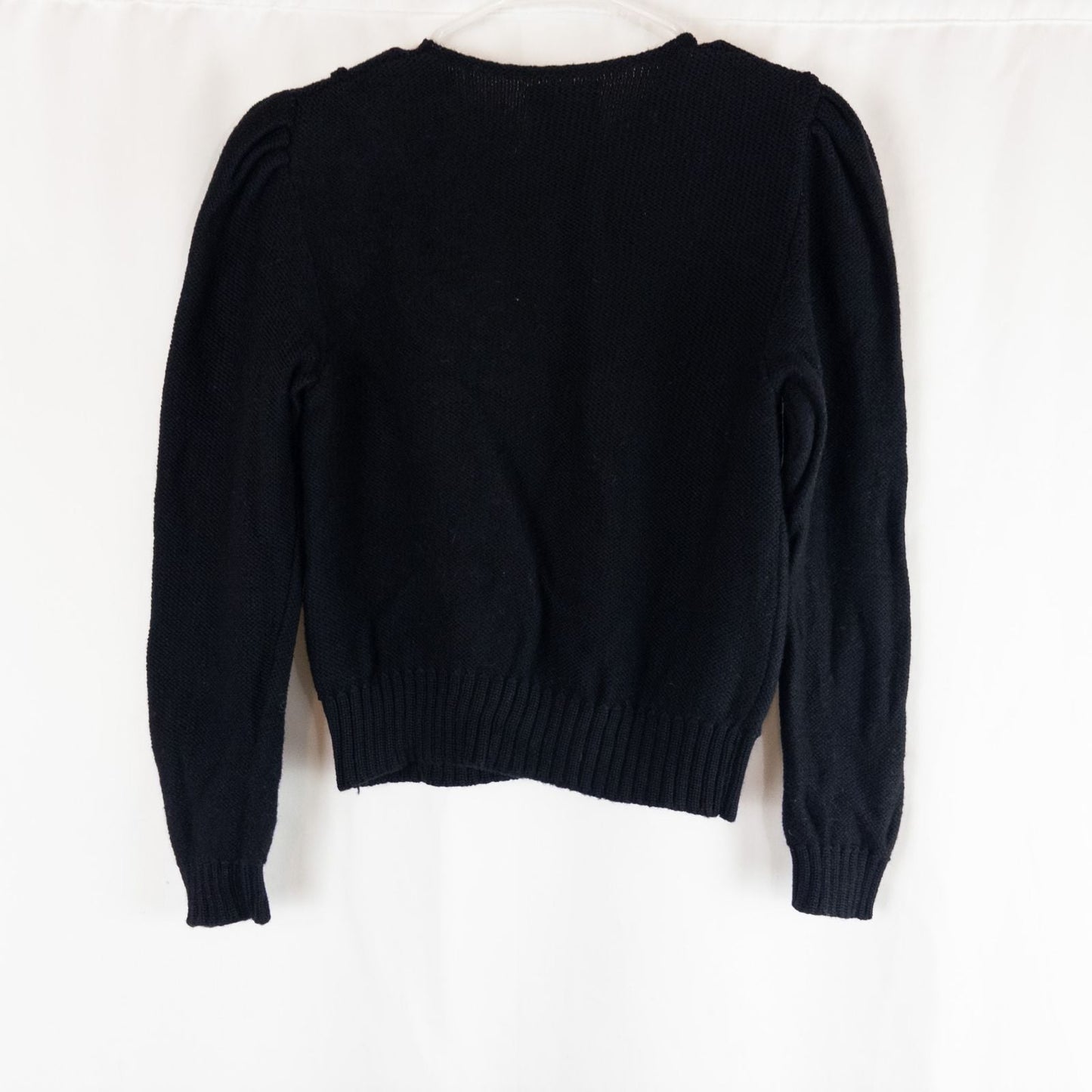 Lanamoden Salzburg chunky black knit wool cardigan sweater for women front and back views with button details and knit texture close-ups image 6