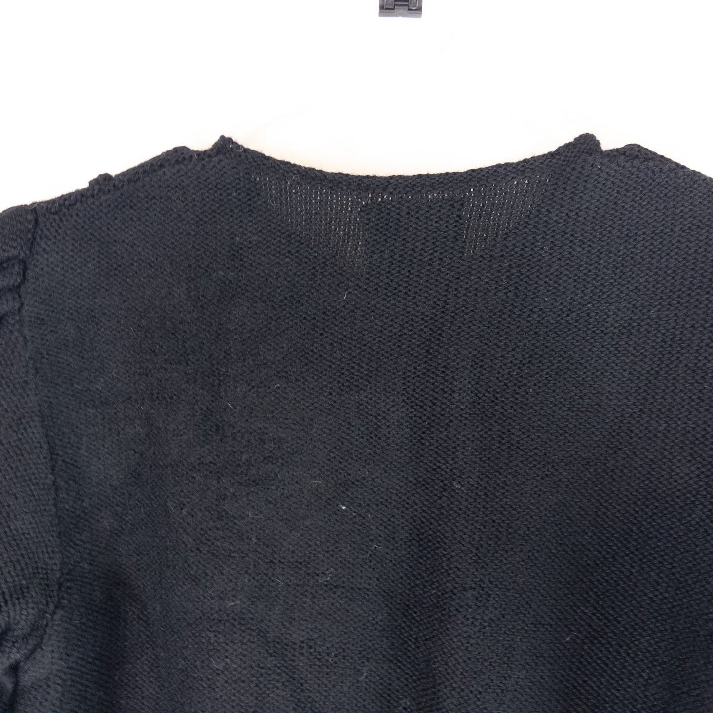 Lanamoden Salzburg chunky black knit wool cardigan sweater for women front and back views with button details and knit texture close-ups image 7