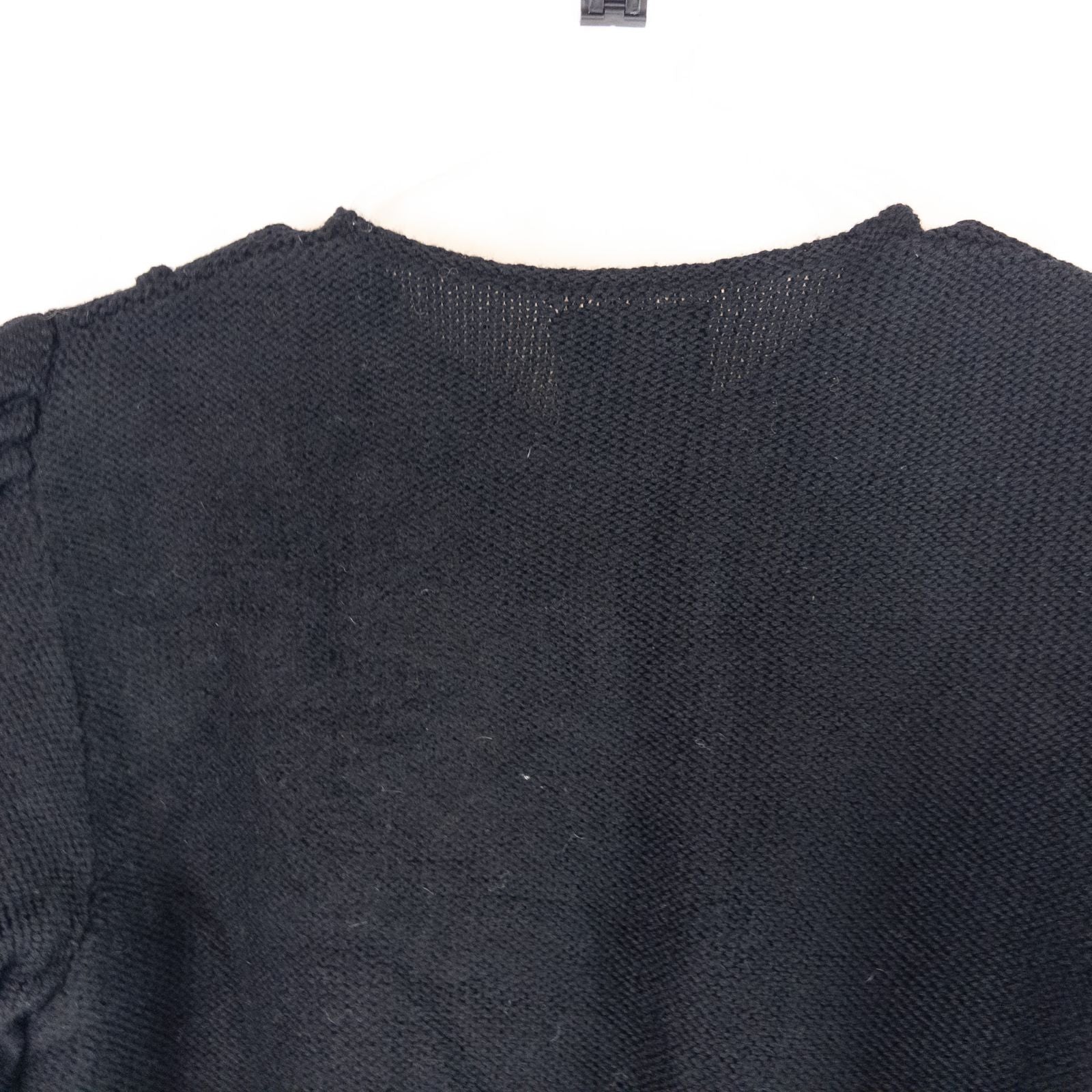 Lanamoden Salzburg chunky black knit wool cardigan sweater for women front and back views with button details and knit texture close-ups image 7
