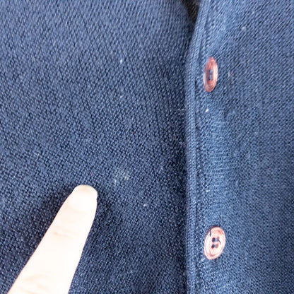 Vintage 1990s London Fog navy blue grandpa cardigan sweater with button front closure and ribbed cuffs on hanger image 3