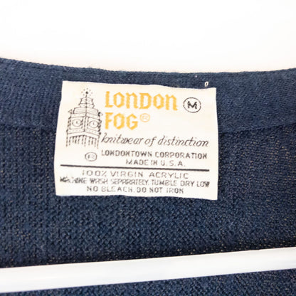 Vintage 1990s London Fog navy blue grandpa cardigan sweater with button front closure and ribbed cuffs on hanger image 12