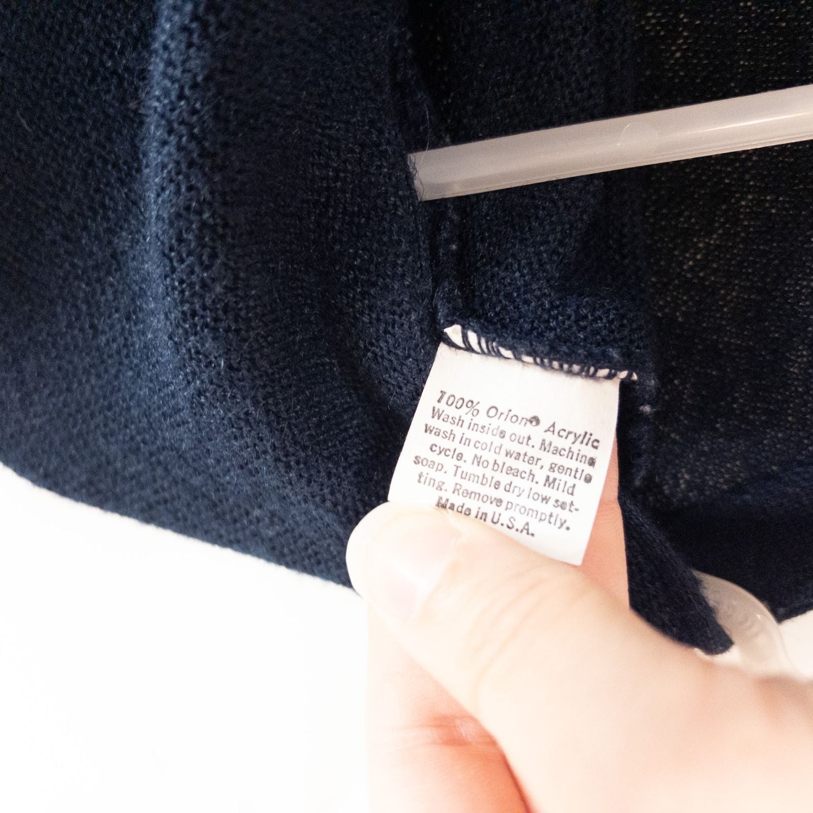 Vintage 1990s London Fog navy blue grandpa cardigan sweater with button front closure and ribbed cuffs on hanger image 13