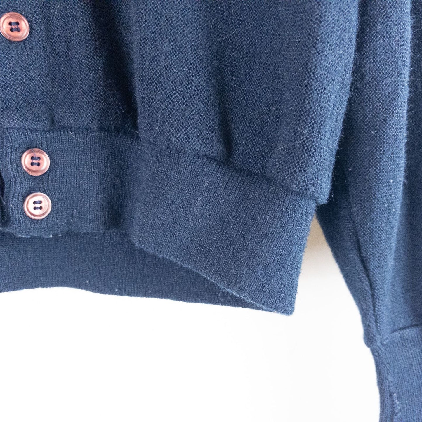 Vintage 1990s London Fog navy blue grandpa cardigan sweater with button front closure and ribbed cuffs on hanger image 4