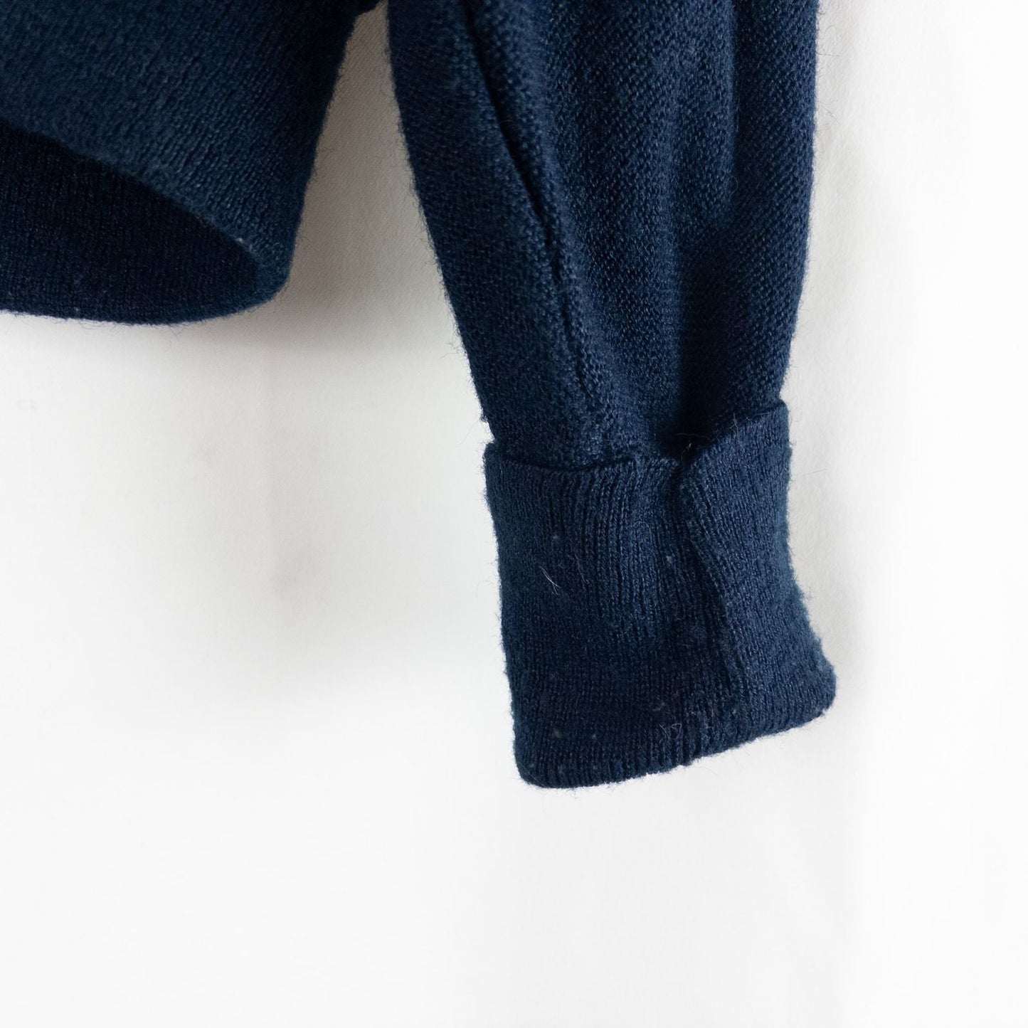 Vintage 1990s London Fog navy blue grandpa cardigan sweater with button front closure and ribbed cuffs on hanger image 7