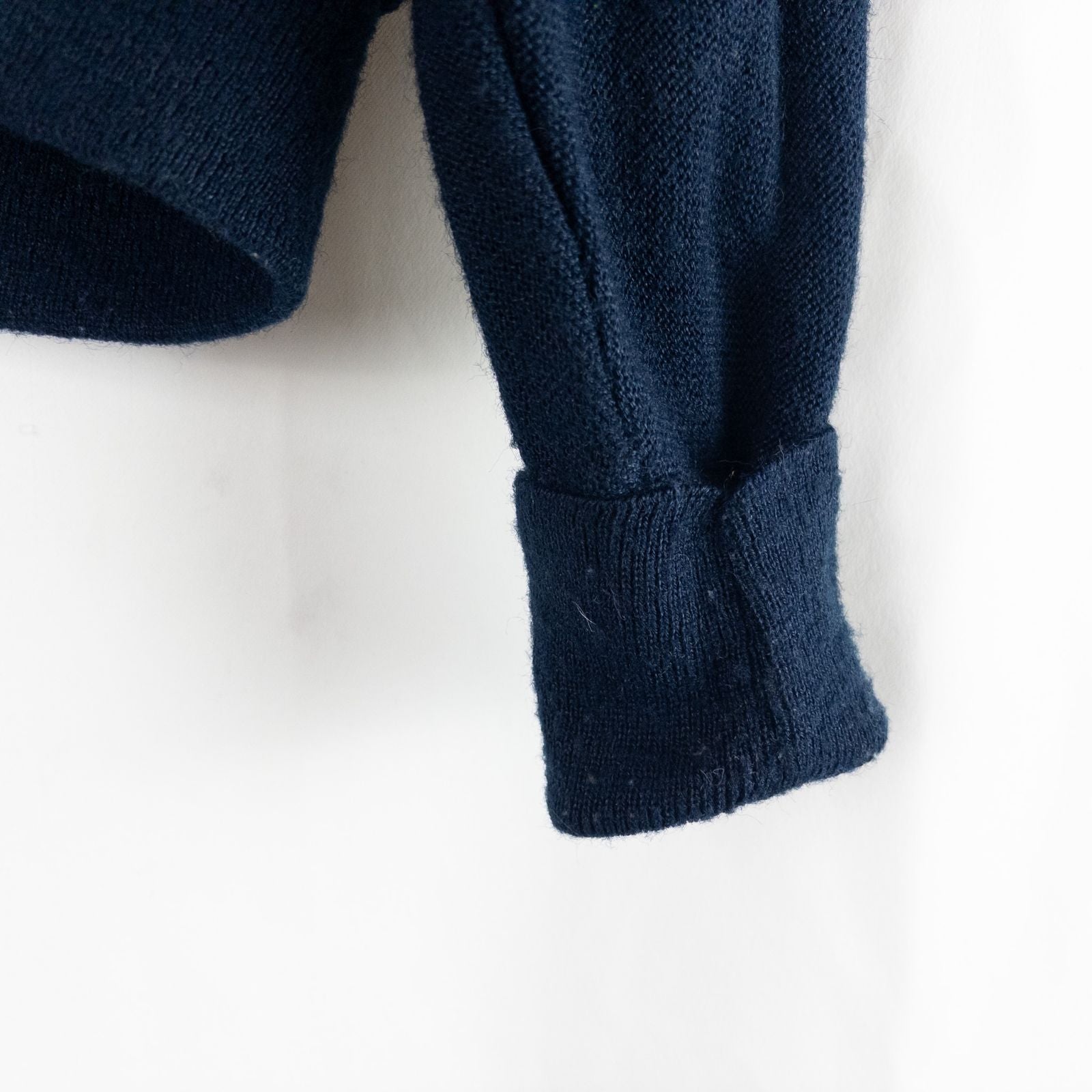 Vintage 1990s London Fog navy blue grandpa cardigan sweater with button front closure and ribbed cuffs on hanger image 7