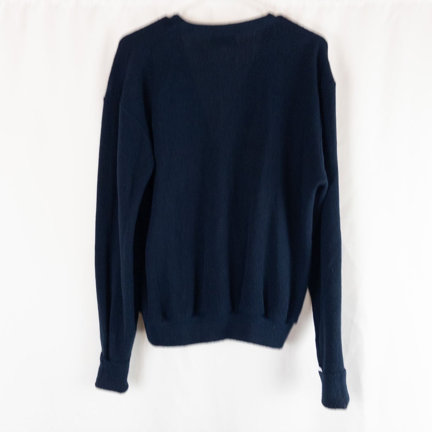 Vintage 1990s London Fog navy blue grandpa cardigan sweater with button front closure and ribbed cuffs on hanger image 9