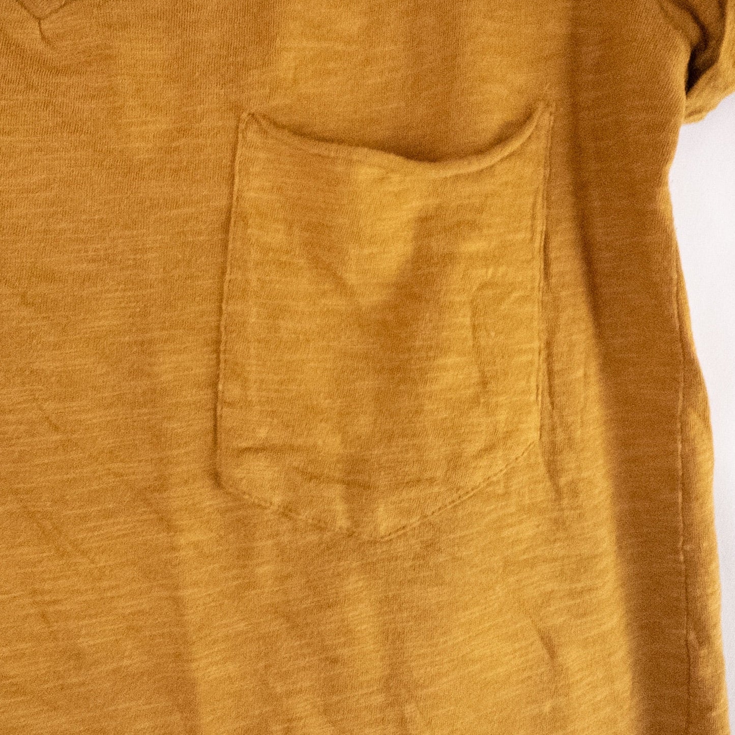 Republic brown scoop neck t-shirt with chest pocket hanging on a white hanger image 3