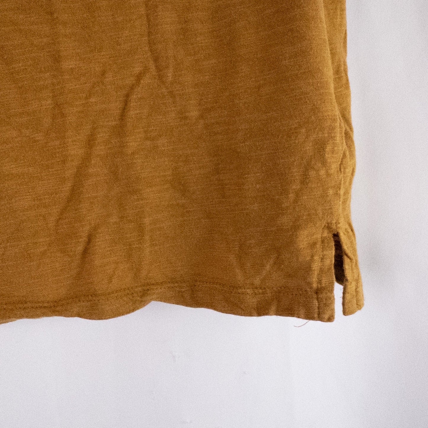 Republic brown scoop neck t-shirt with chest pocket hanging on a white hanger image 6