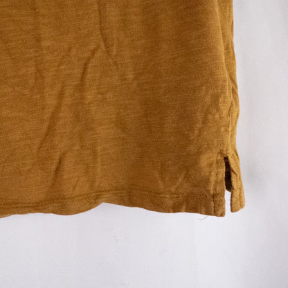 Republic brown scoop neck t-shirt with chest pocket hanging on a white hanger image 6