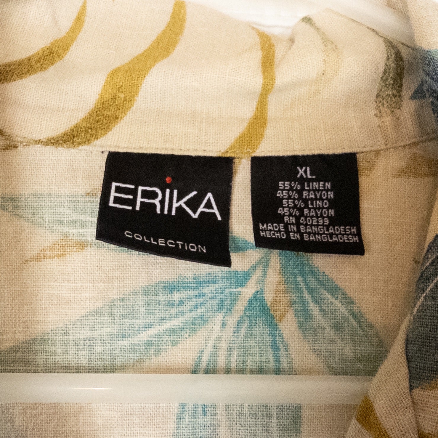 Erika vintage unisex Hawaiian shirt in cream with brown and blue leaf pattern, short sleeves and button front image 8