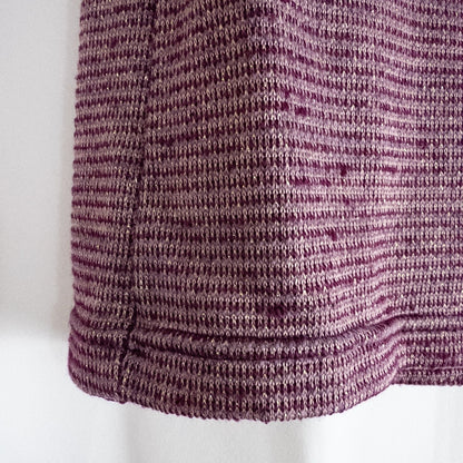 Free People knit purple and gold short puff sleeve sweater top on hanger against white background image 4