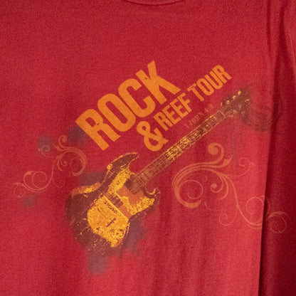 Red Anvil Rock & Reef Christian Rock Concert Tour graphic t-shirt with guitar print, medium size tag visible. image 3