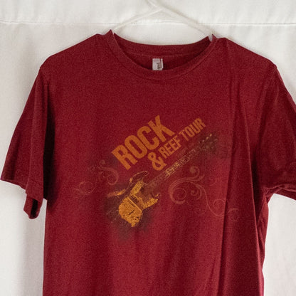 Red Anvil Rock & Reef Christian Rock Concert Tour graphic t-shirt with guitar print, medium size tag visible. image 2