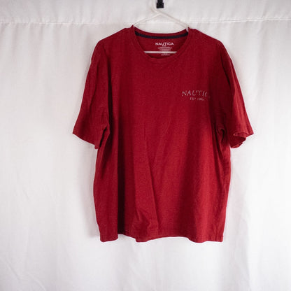 Nautica red vintage graphic print tee shirt mens xlarge with short sleeves front and back view