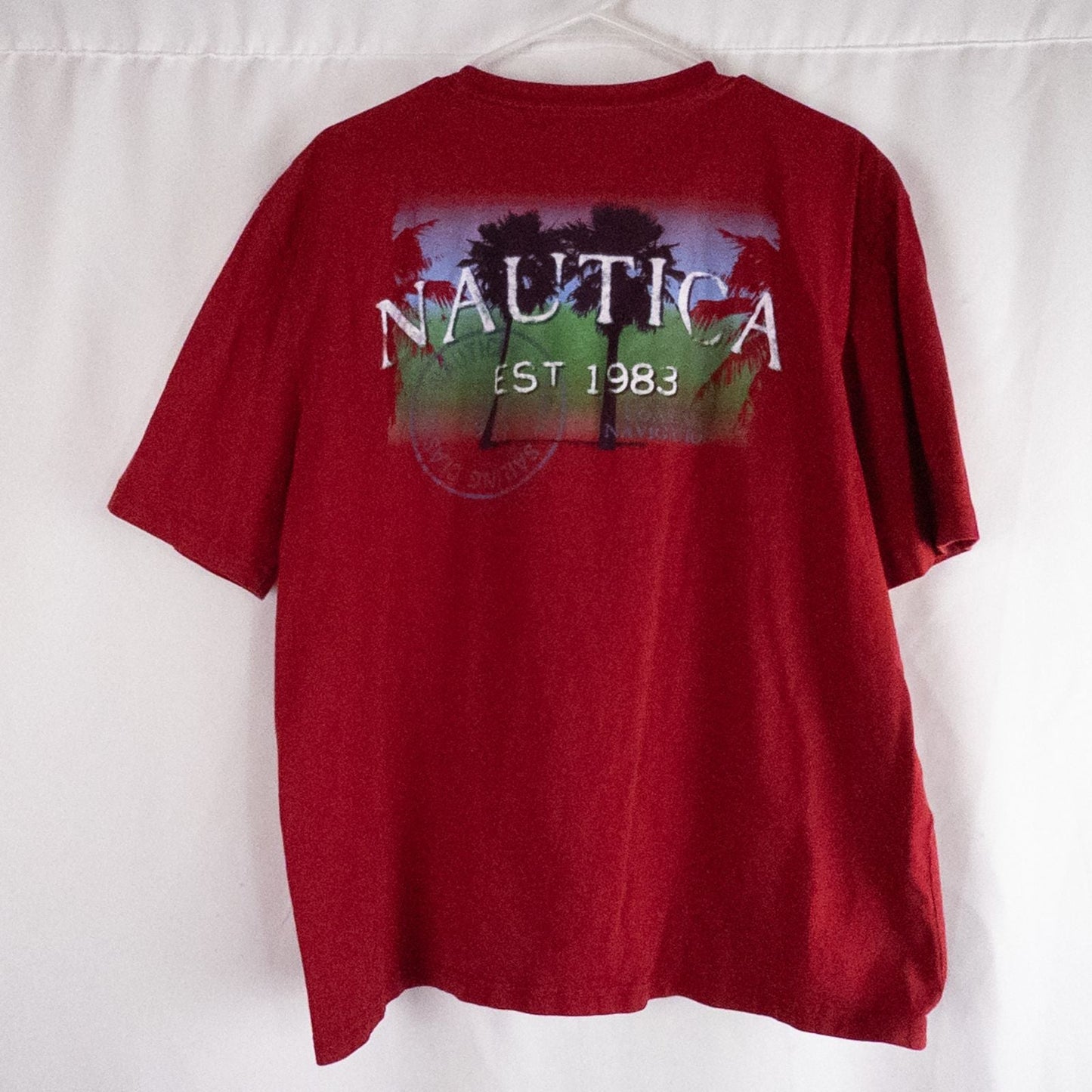 Nautica red vintage graphic print tee shirt mens xlarge with short sleeves front and back view image 6