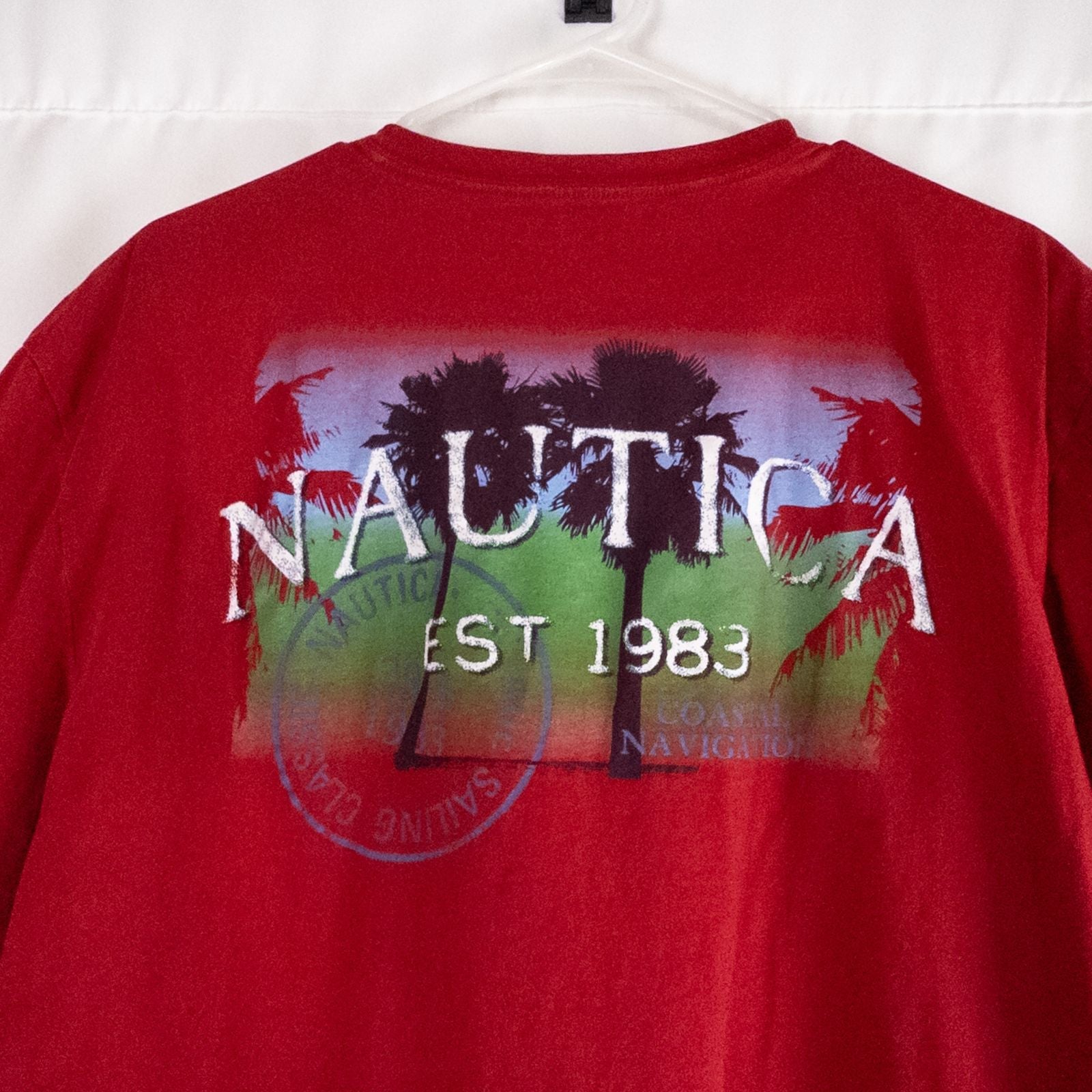 Nautica red vintage graphic print tee shirt mens xlarge with short sleeves front and back view image 7
