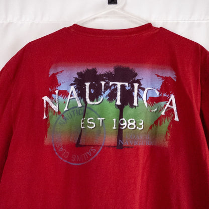 Nautica red vintage graphic print tee shirt mens xlarge with short sleeves front and back view image 7