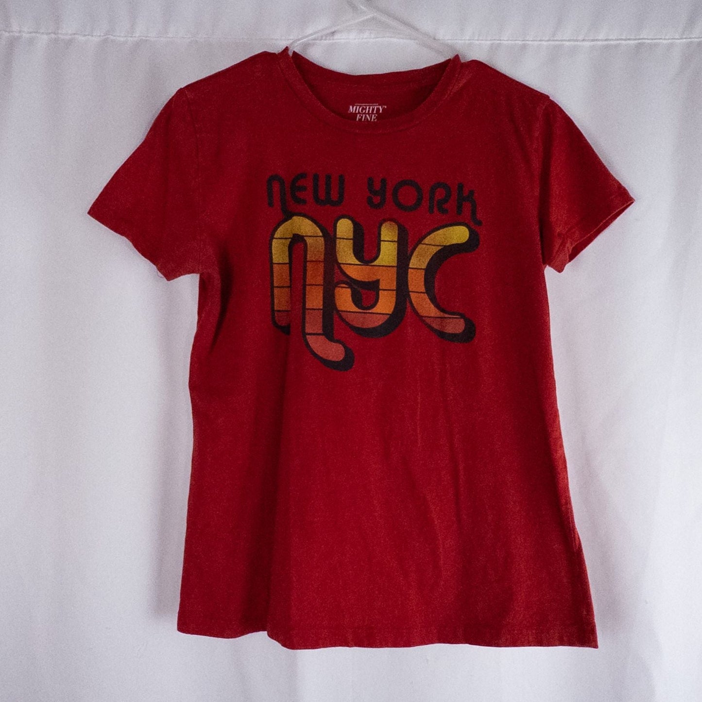 Red Mighty Fine slim fit tee shirt with retro New York NYC graphic front view