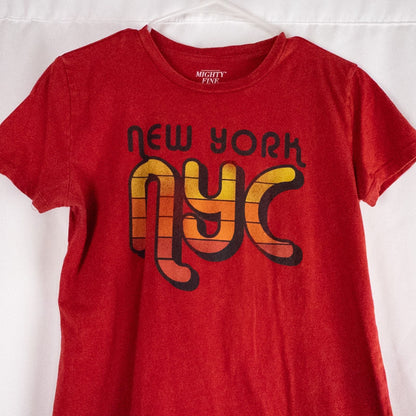Red Mighty Fine slim fit tee shirt with retro New York NYC graphic front view image 2