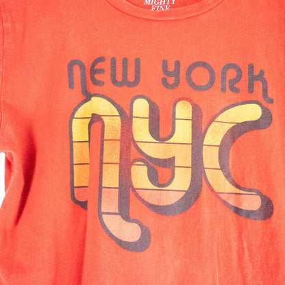 Red Mighty Fine slim fit tee shirt with retro New York NYC graphic front view image 3