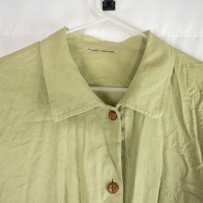 Vintage beaded pineapple linen short sleeve shirt in muted green with wooden buttons and detailed beadwork on pineapples image 2