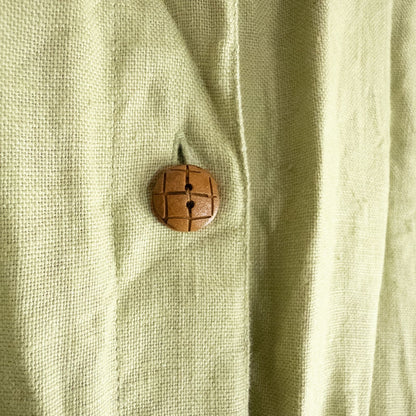 Vintage beaded pineapple linen short sleeve shirt in muted green with wooden buttons and detailed beadwork on pineapples image 6