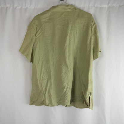 Vintage beaded pineapple linen short sleeve shirt in muted green with wooden buttons and detailed beadwork on pineapples image 10