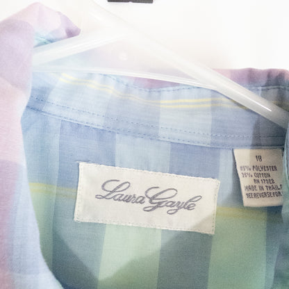 Laura Gayle Vintage Pastel Pink Blue Plaid Shirt Womens Large