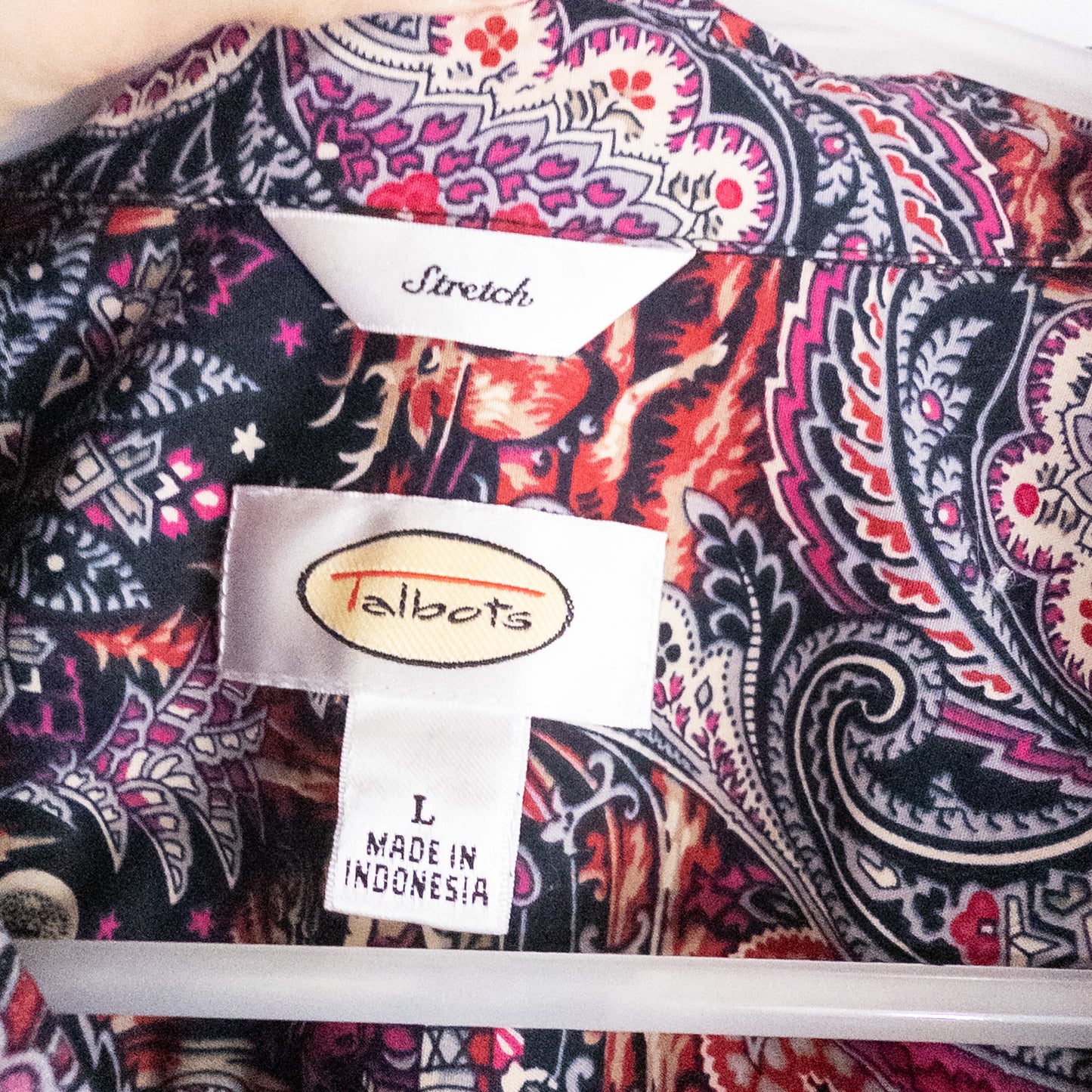 Talbots Pink Red Santa Claus Paisley Maximalist Shirt Womens Large