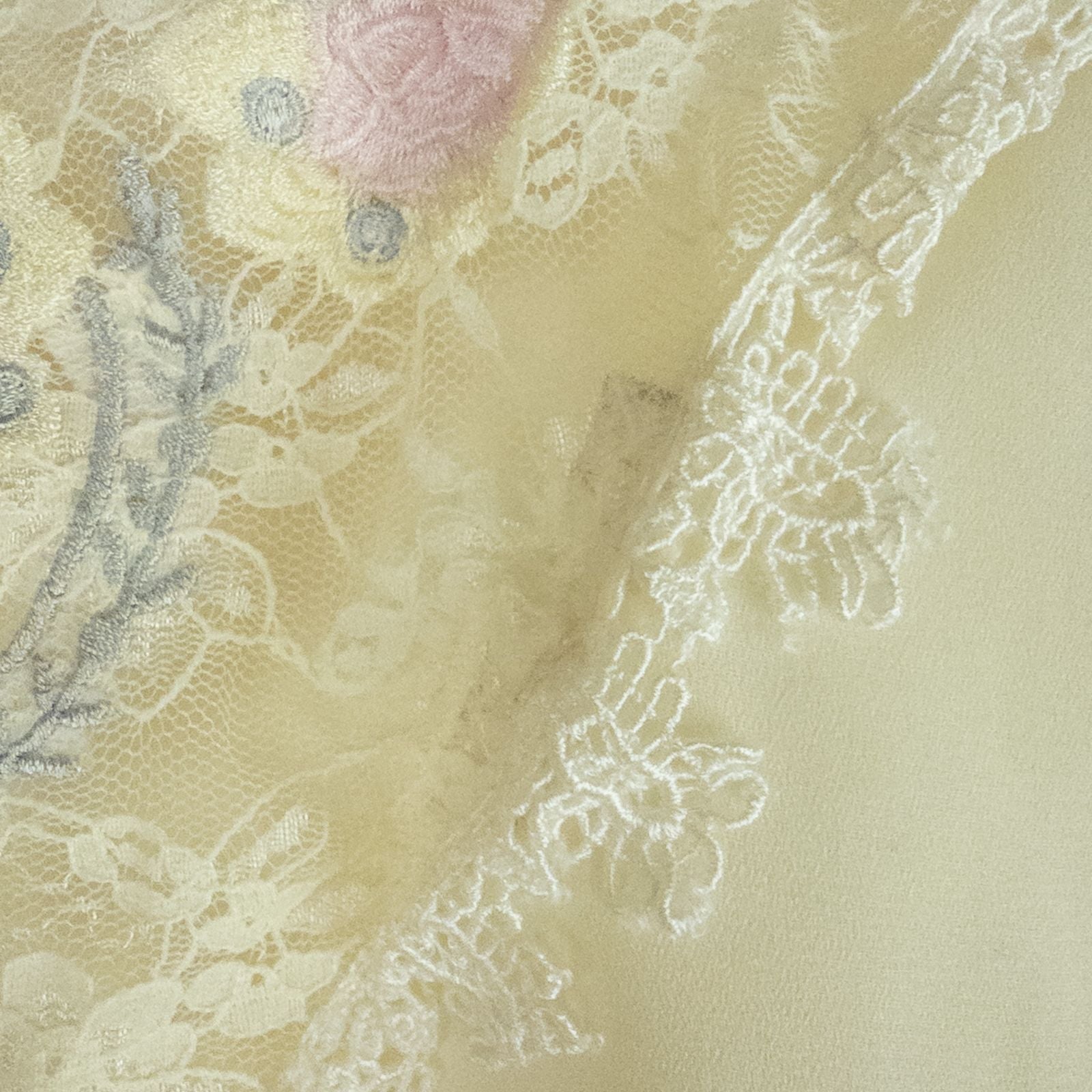 Synergy vintage ivory floral lace sheer blouse with long sleeves and embroidered lace bib front image 4