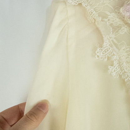 Synergy vintage ivory floral lace sheer blouse with long sleeves and embroidered lace bib front image 7