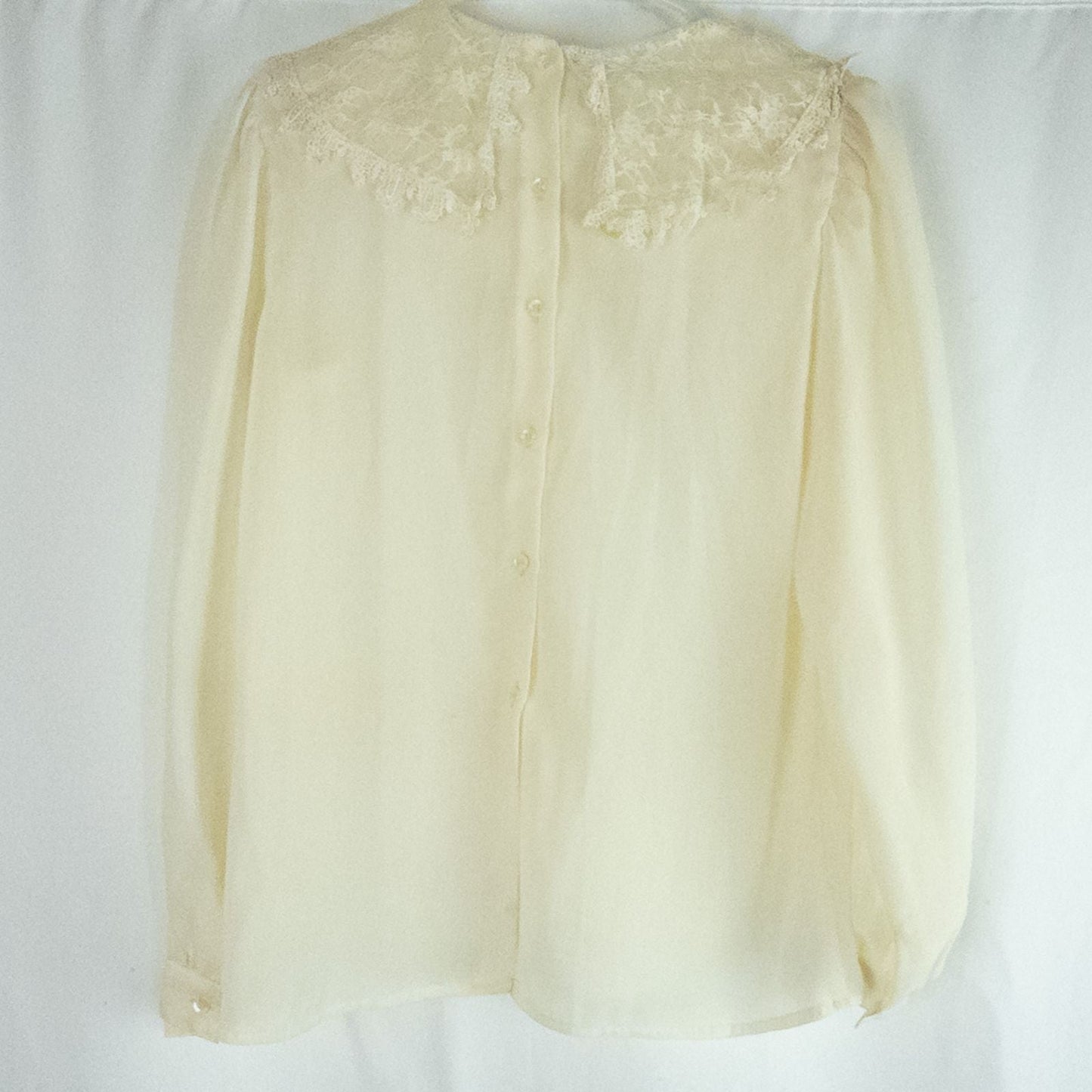 Synergy vintage ivory floral lace sheer blouse with long sleeves and embroidered lace bib front image 8