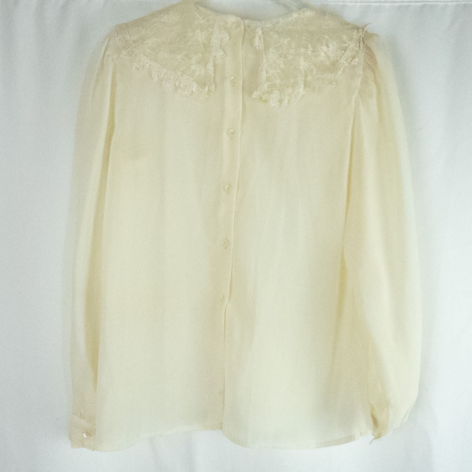 Synergy vintage ivory floral lace sheer blouse with long sleeves and embroidered lace bib front image 8