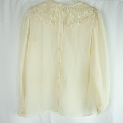 Synergy vintage ivory floral lace sheer blouse with long sleeves and embroidered lace bib front image 8